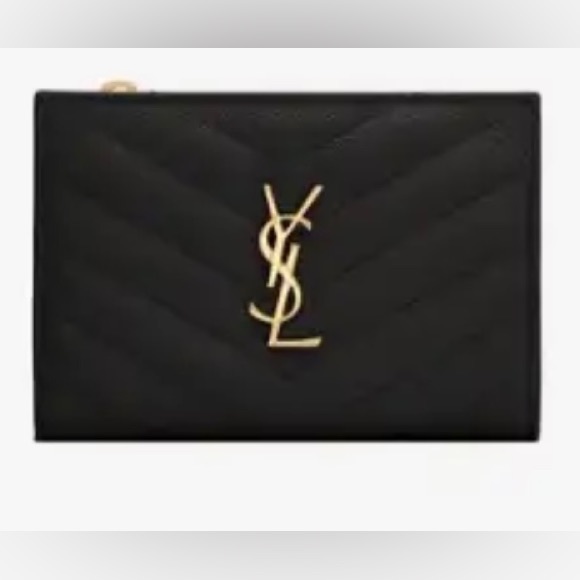 YSL CASSANDRE MATELASSE FRAGMENTS ZIPPED BI-FOLD in GRAIN DE POUDRE LEATHER - Picture 1 of 3